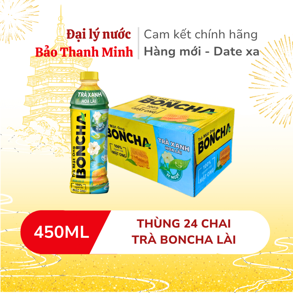[HÀNG MỚI] Trà BONCHA Mật Ong Trà Xanh Hoa Lài 450ml (Thùng 24 chai/Lốc 6 chai)