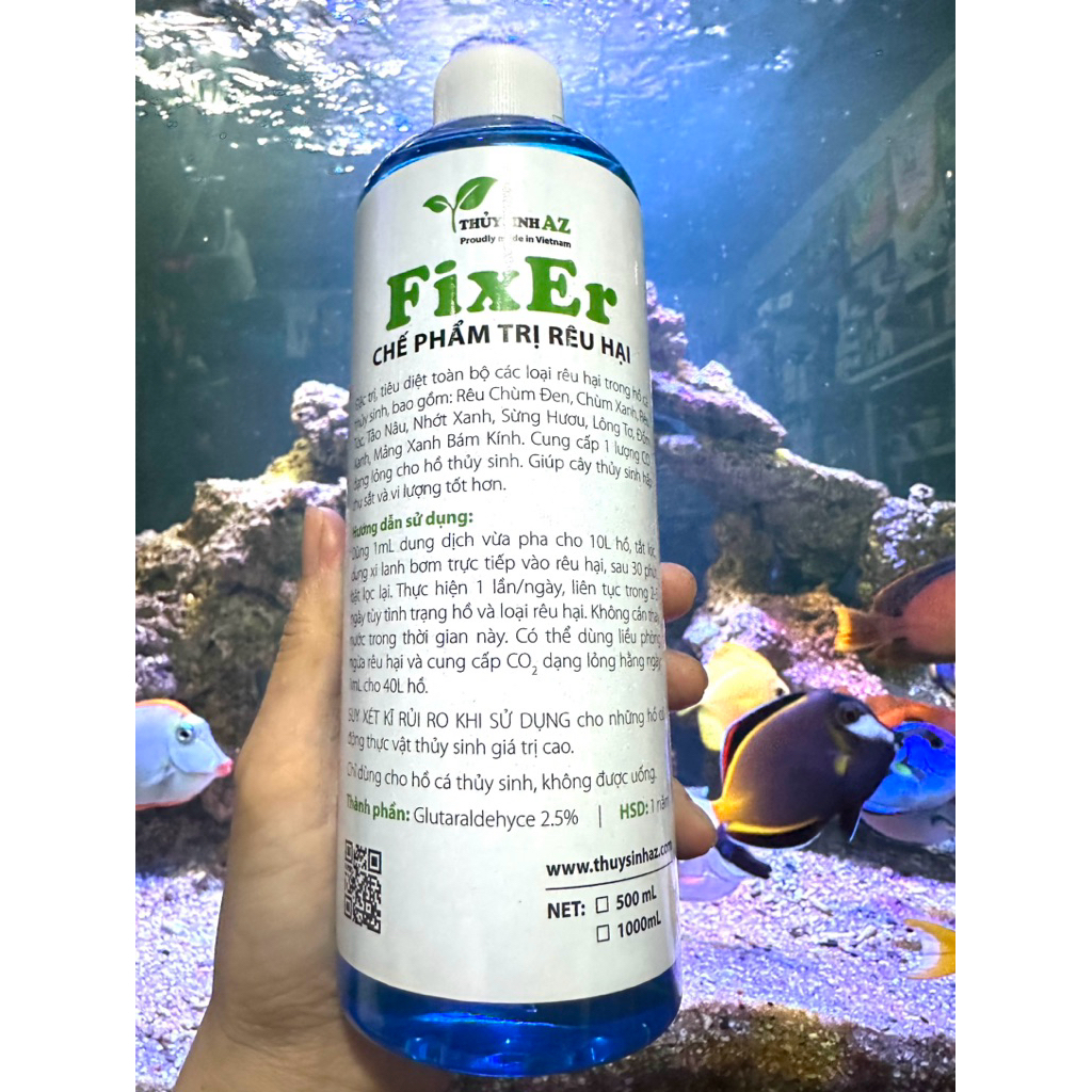 Cidex 14 ( màu xanh ) | Fixer [thuysinh AZ] - diệt rêu tảo hại cho bể cá, hồ thủy sinh (500ml)