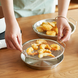  Khay tròn inox 304 kèm vỉ lưới lọc ráo dầu chiên thức ăn đa năng tiện dụng Size 20cm 