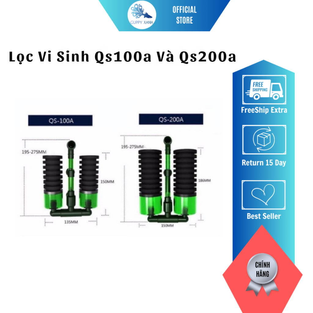 Lọc vi sinh qs lọc hồ tép Qanvee QS100A, QS200A Có Vật Liệu Lọc Matrix