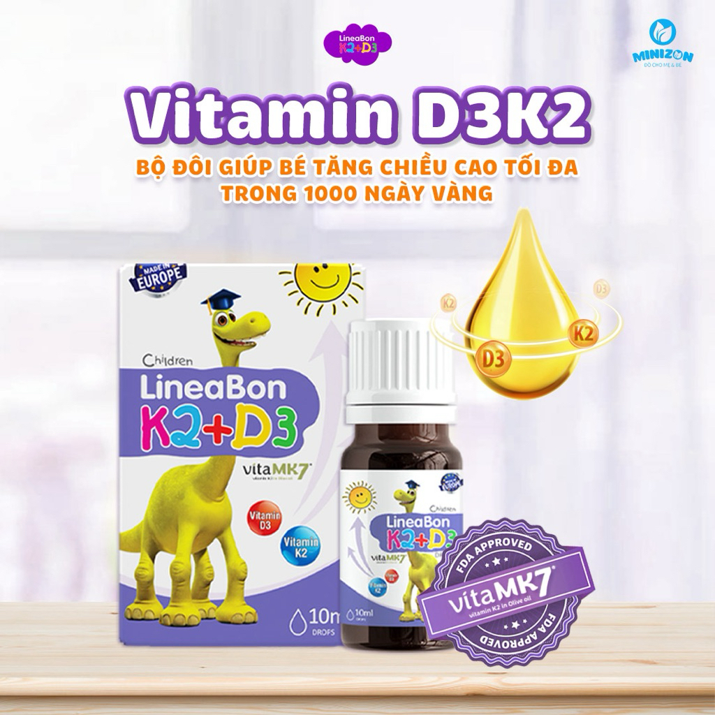 Tích điểm- Vitamin Lineabon k2 d3 bổ sung k2 d3 mk7 giúp tăng khả năng hấp thu canxi Lọ Tím 10ml