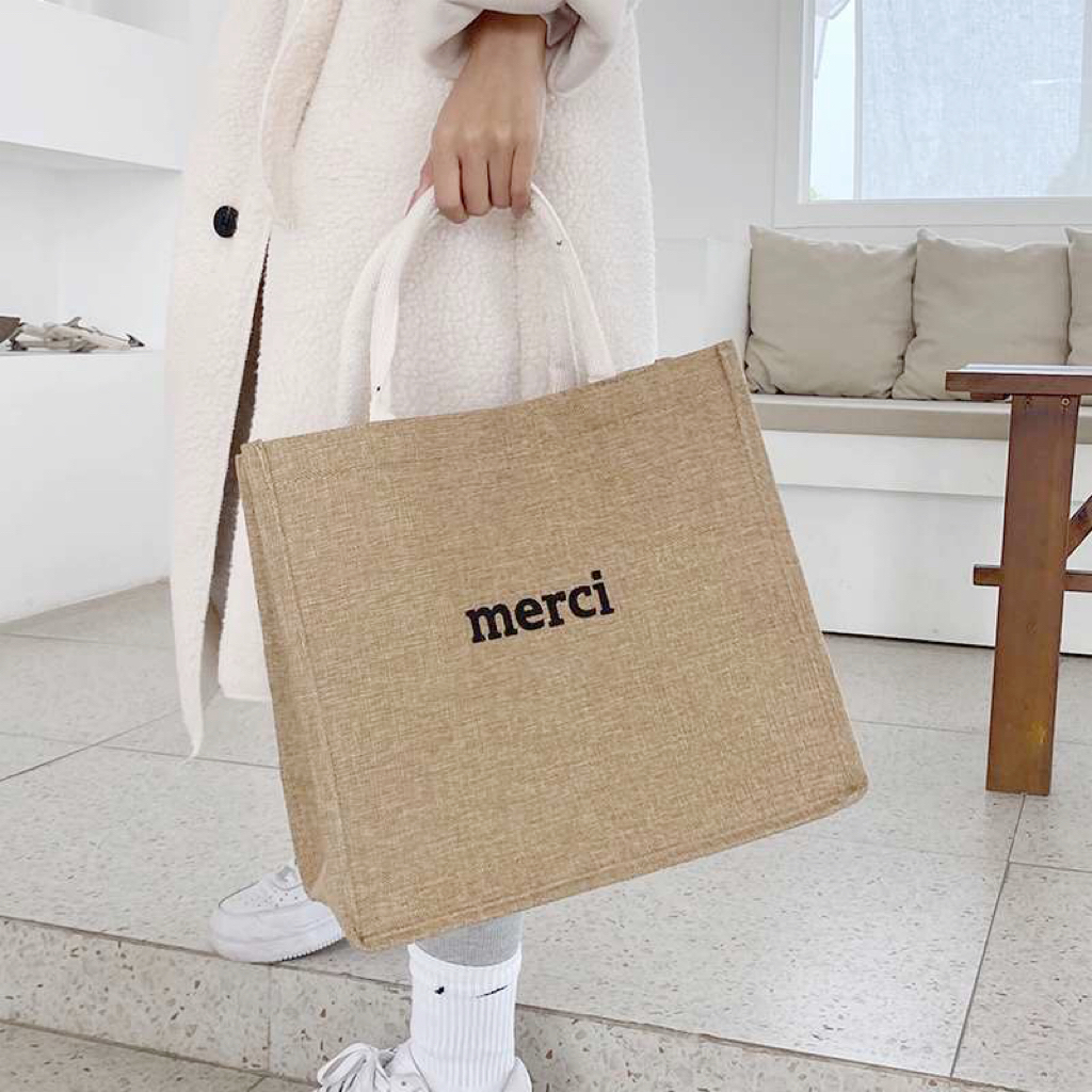 Túi Cói Merci Loại 1 (có đế đệm đáy, bên trong phủ lớp PE cao cấp chống thấm)