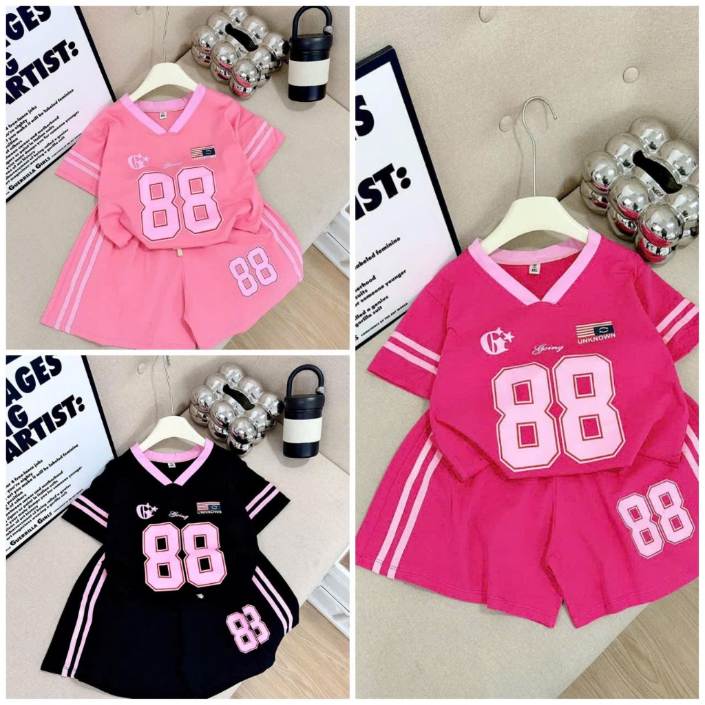 BỘ QUẦN ÁO DÁNG THỂ THAO IN SỐ 88 CHÁT VẢI MÁT CHO BÉ GÁI SIZE 9-42KG