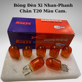 Bóng Đèn Xi Nhan, Bóng Đèn Phanh Xe Toyota, Mitsubishi, Kia, Hyundai...Bóng Đèn Chân Ghim T20-12V 1 Tóc, 2 Tóc Màu Vàng.