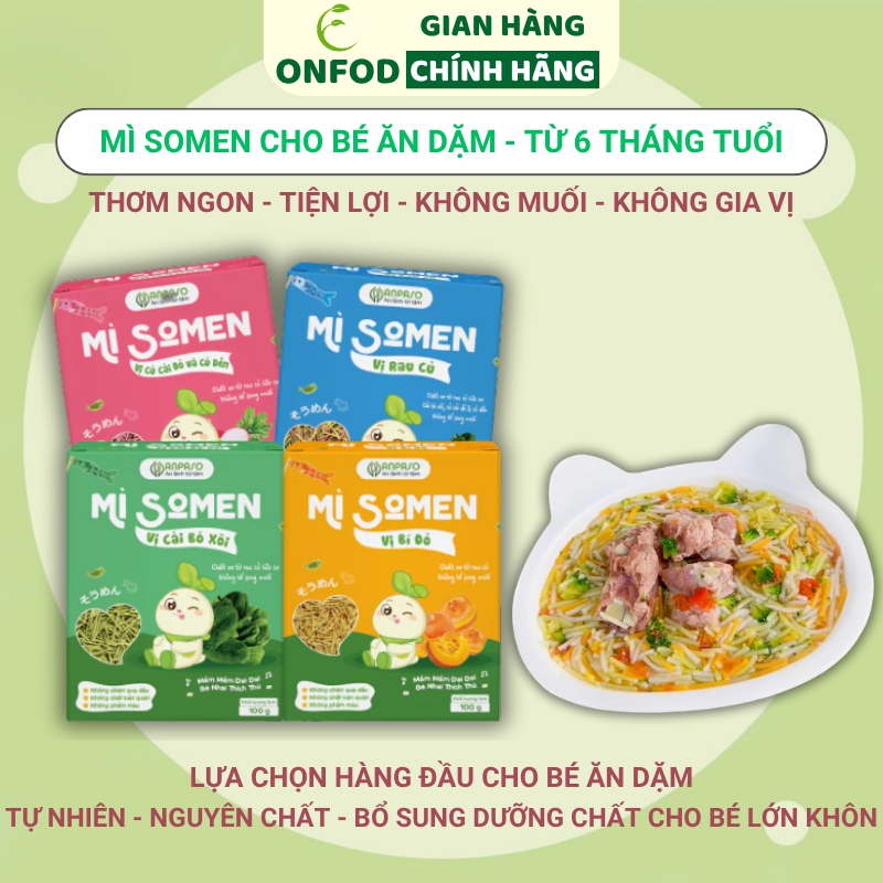 Mì Somen cho bé ăn dặm từ 6 tháng tuổi ONFOD ANPASO vị rau củ bí đỏ củ cải củ dền mix