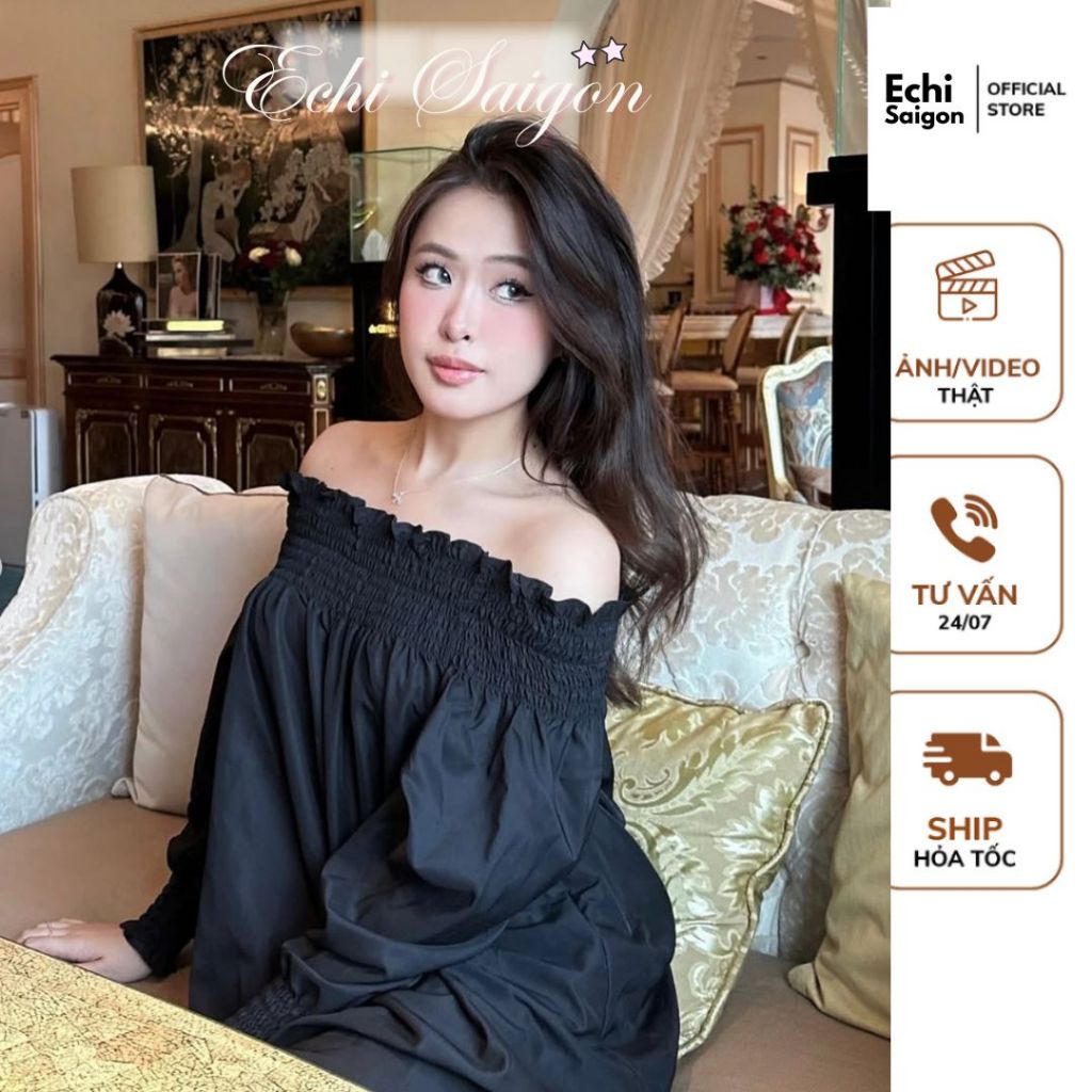 [HOẢ TỐC HCM] Đầm Trễ Vai Babydoll Echi Áo Babydoll Bigsize Trễ Vai Tiểu Thư Sang Chảnh - AO002