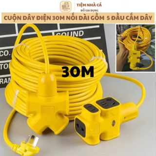  Cuộn Dây Điện 30m Nối Dài Có 5 Đầu Cắm Dây Sạc Xe Máy Xe Đạp Điện Nối Dài 30m Kèm Ổ Cắm Dây Đúc Chịu Nhiệt Độ Bền Cao 