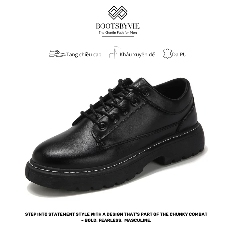 Giày Boot Nam Đế Cao 4cm - Giày Đốc Nam Đế Khâu, Cổ Lửng Buộc Dây Tăng Chiều Cao - DBL