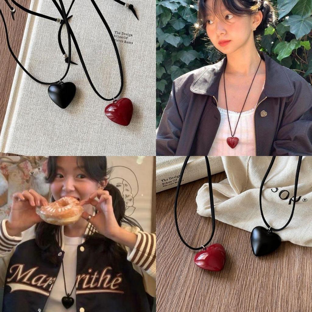 Vòng cổ trái tim bạc chuỗi dài dây vải phong cách blogger Hàn Quốc phong cách cá tính