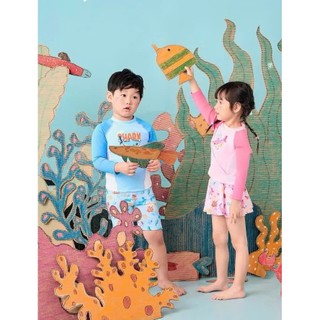   Nuxxi  Bikini Trẻ Em Cặp Bé Trai Bé Gái – Dài Tay Chống Nắng In Cá Ngộ Nghĩnh Size 12–40kg 