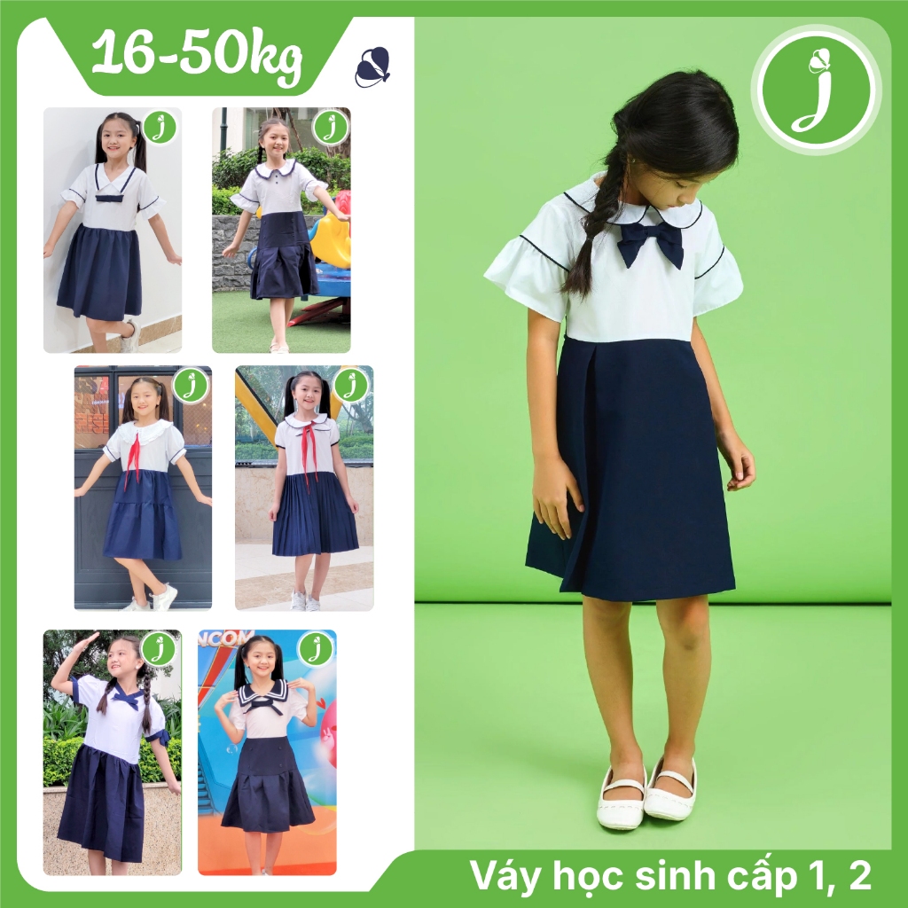 Bộ sưu tập đầm học sinh bé gái Jadiny – váy đồng phục đẹp cotton Nhật, form xinh xắn cho bé 16–50kg