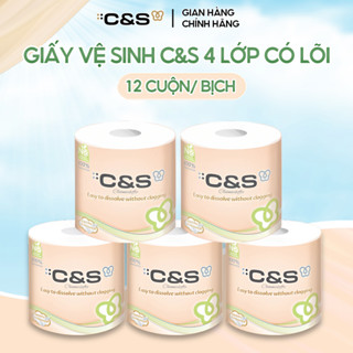 Giấy vệ sinh có lõi C&S 3 bịch 4 lớp cao cấp, làm từ bột gỗ nguyên sinh, không hóa chất độc hại