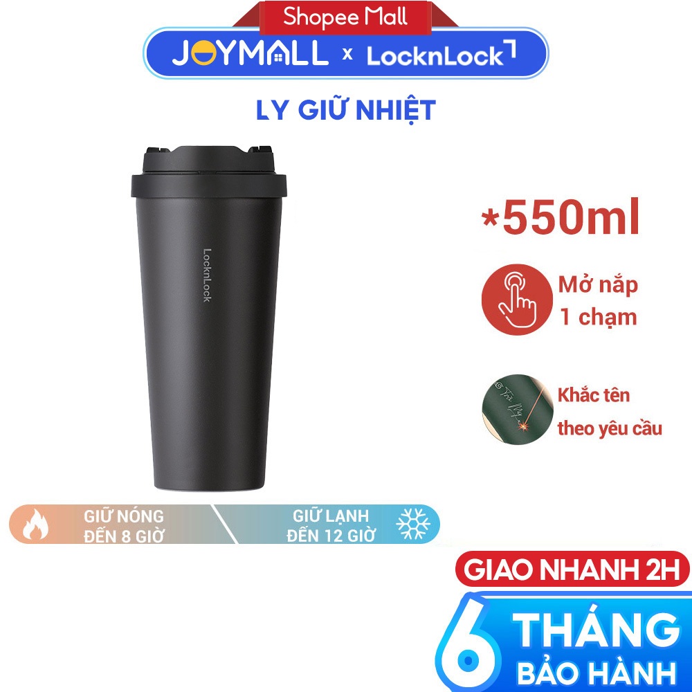 Ly giữ nhiệt LocknLock 550ml LHC3249BLK Đen, Hàng chính hãng, mở một chạm, thép không gỉ - JoyMall