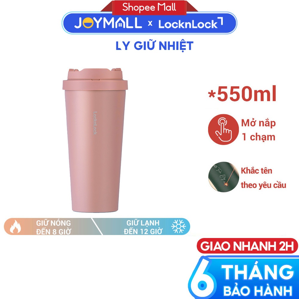 Ly giữ nhiệt LocknLock 550ml LHC3249PIK Hồng, Hàng chính hãng, mở một chạm, thép không gỉ - JoyMall
