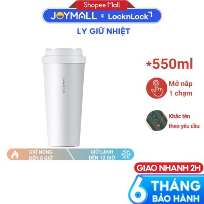 Ly giữ nhiệt LocknLock 550ml Trắng LHC3249WHT, Hàng chính hãng, mở một chạm, thép không gỉ - JoyMall