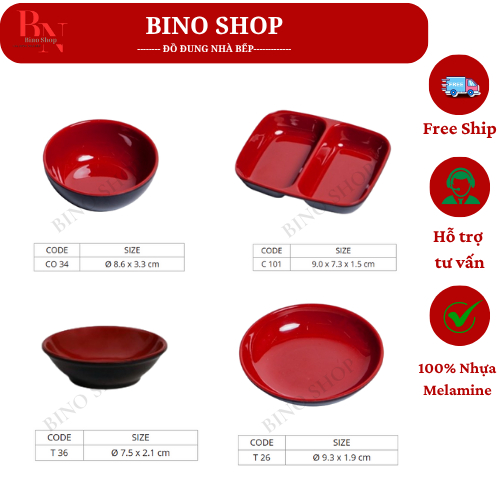 Combo 5 Chén Chấm Nhựa Melamine 2 Lớp Đỏ Đen