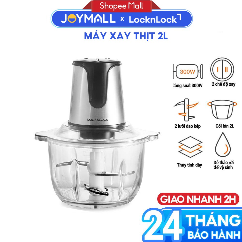 Máy xay thịt LocknLock EJM171 2 lít 300W - Hàng chính hãng, 4 lưỡi dao, cối thủy tinh - JoyMall