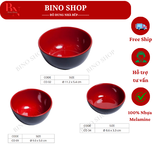 Chén Nhựa Melamine Hai Lớp Đỏ Đen Nhiều Size