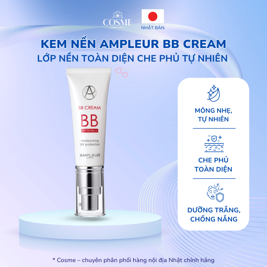 Kem Nền Cao Cấp AMPLEUR BB CREAM 40g, Kem Nền Che Khuyết Điểm, Lỗ Chân Lông, Làm Sáng Da
