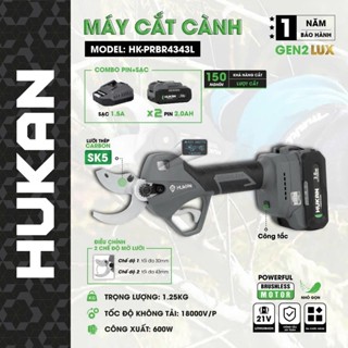 Kéo cắt cành pin HUKAN HK-PRBR4343L, Công suất 600w, Tốc độ 18.000v/p, Động cơ Không Chổi Than