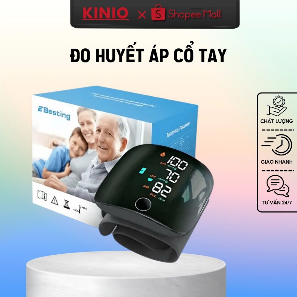 Máy Đo Huyết Áp Cổ Tay Độ Chính Xác Cao, Màn Hình LED Đọc Kết Quả Bằng Tiếng Việt
