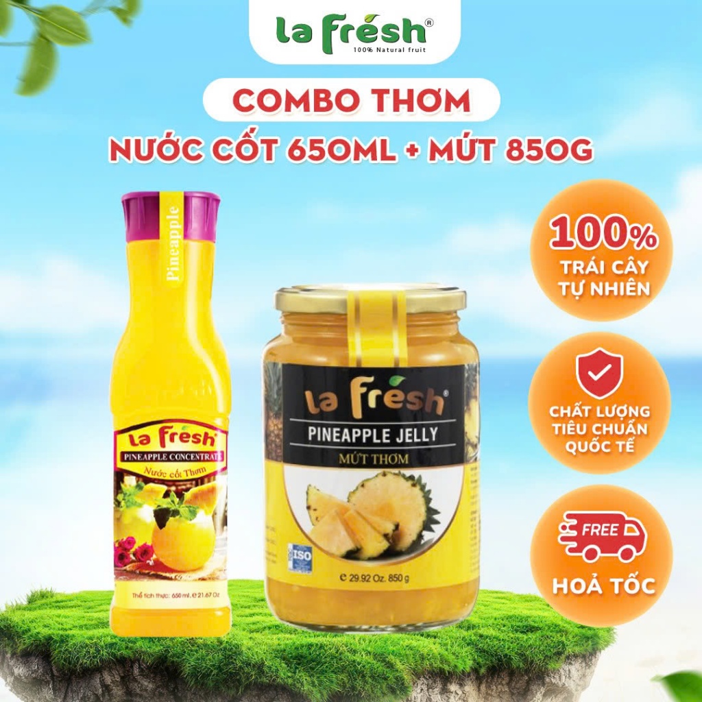 Combo Nước Cốt Thơm 650ML + Mứt 850Gram Lafresh Đà Lạt - Dùng pha chế ,ăn kèm và làm topping