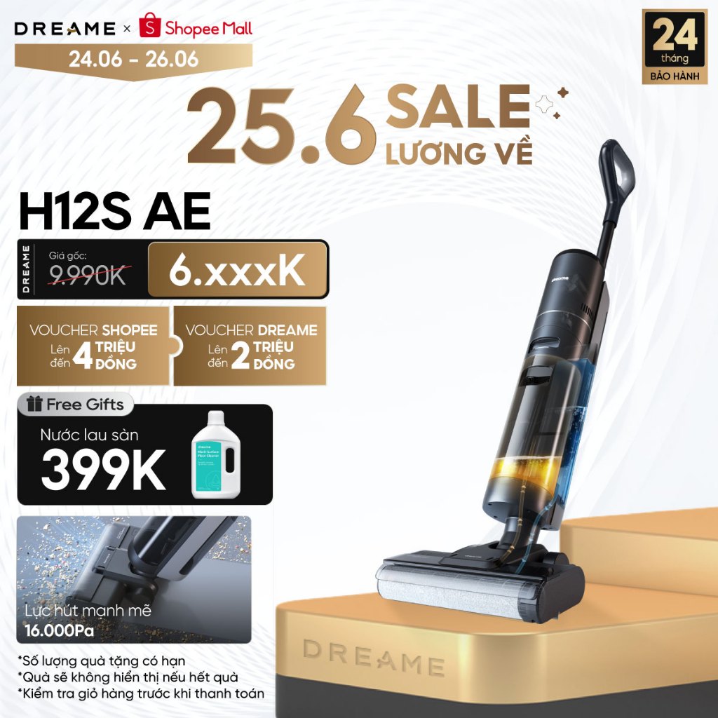 Máy Lau Sàn Hút Bụi Không Dây Cầm Tay Dreame H12s AE - Bản quốc tế - BH 24 tháng