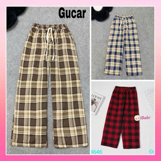 Quần kẻ sọc nữ CARO nam nữ lưng cao dáng rộng phong cách Hàn Quốc