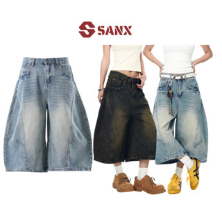 Quần Short Jean Unisex SANX Quần Jean Dáng Cong Độc Lạ Wash Màu Cạp Thấp Phong Cách Đường Phố- J006