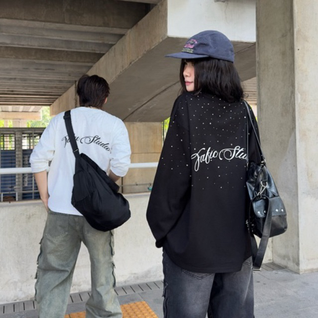Áo thun longtee Boxy ĐÍNH ĐÁ cổ tròn tay dài FAFIC BLING cotton mùa hè nam nữ unisex local brand
