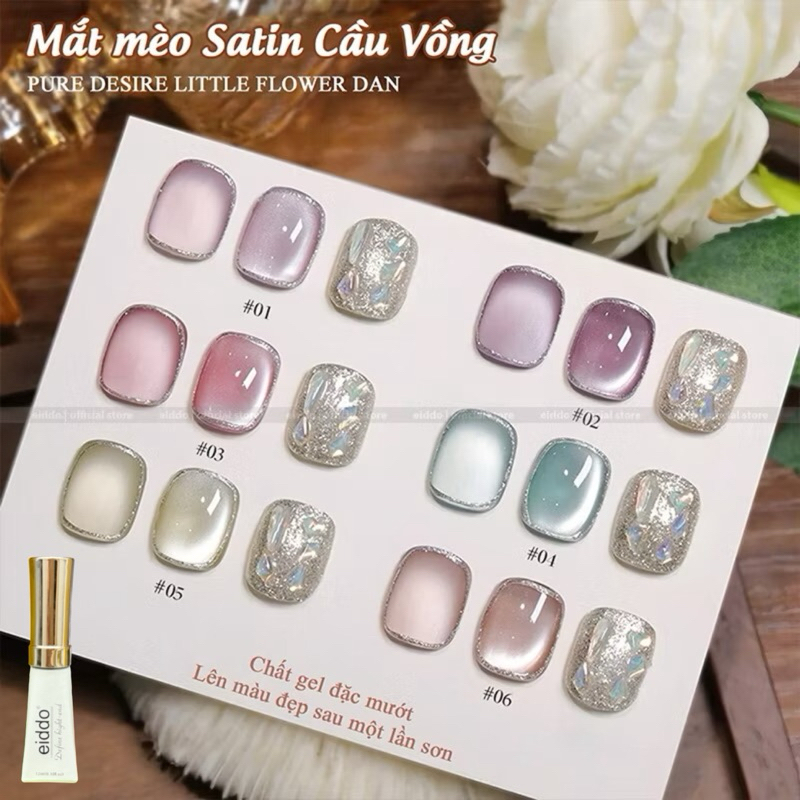 {eiddo nail } Set satin cầu vồng 6 chai 12 ml ánh trăng cực quang siêu tinh thể - mắt mèo tone patel