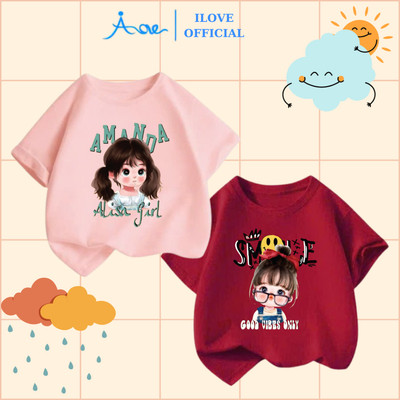 [MỚ] Áo thun cộc tay cho bé gái AORE, Áo phông ngắn tay in hình CÔ BÉ CÁ TÍNH chất COTTON mềm mịn, thoáng mát 9-35kg
