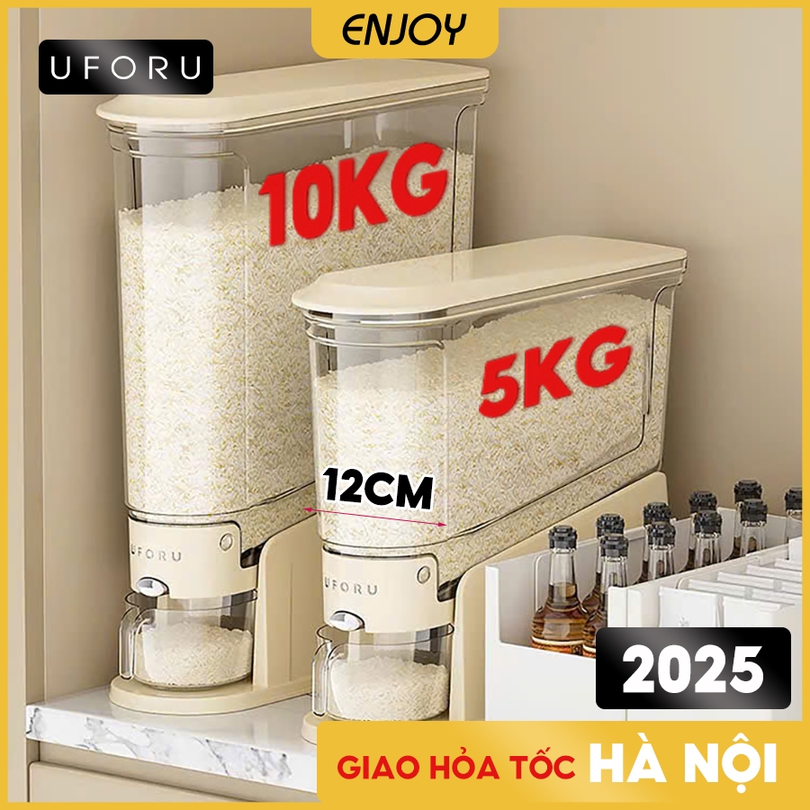 Hộp đựng gạo UFORU nắp kín chống ẩm côn trùng thiết kế tối ưu không gian thùng gạo 5kg 10kg - EJ726