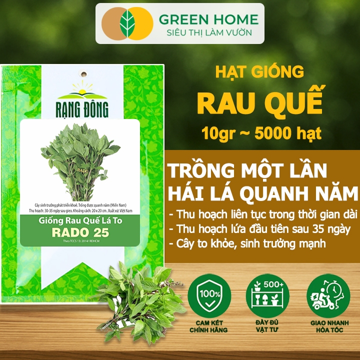 Hạt Giống Rau Quế GreenHome, Gói 10g~5000 hạt, Dễ Trồng, Nảy Mầm Cao, Thu Hoạch Nhanh, Năng Suất G07