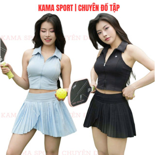 Bộ đồ tập pickleball nữ áo bra mix chân váy vạt xếp ly chất thun mềm cao cấp tập pickleball, tennis, golf BP88