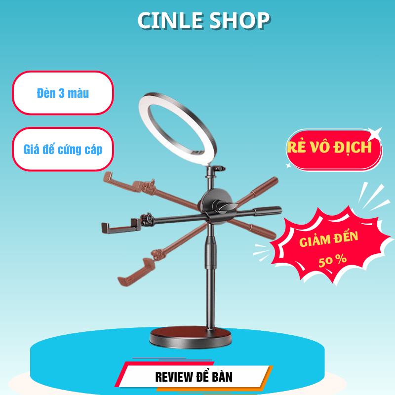 Bộ đèn review để bàn cao cấp kèm giá kẹp điện thoại,quay review sản phẩm [BH12T]