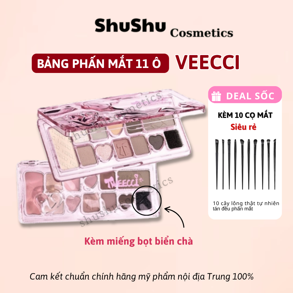 Bảng Phấn Mắt 11 Ô VEECCI Bảng Mắt  Bền Màu Lâu Trôi Ánh Ngọc Trai SHUSHU COSMETICS