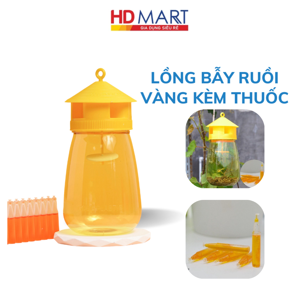 Lồng bẫy ruồi vàng 1L GOSE hũ bắt côn trùng kèm thuốc siêu hiệu quả, bảo vệ hoa màu