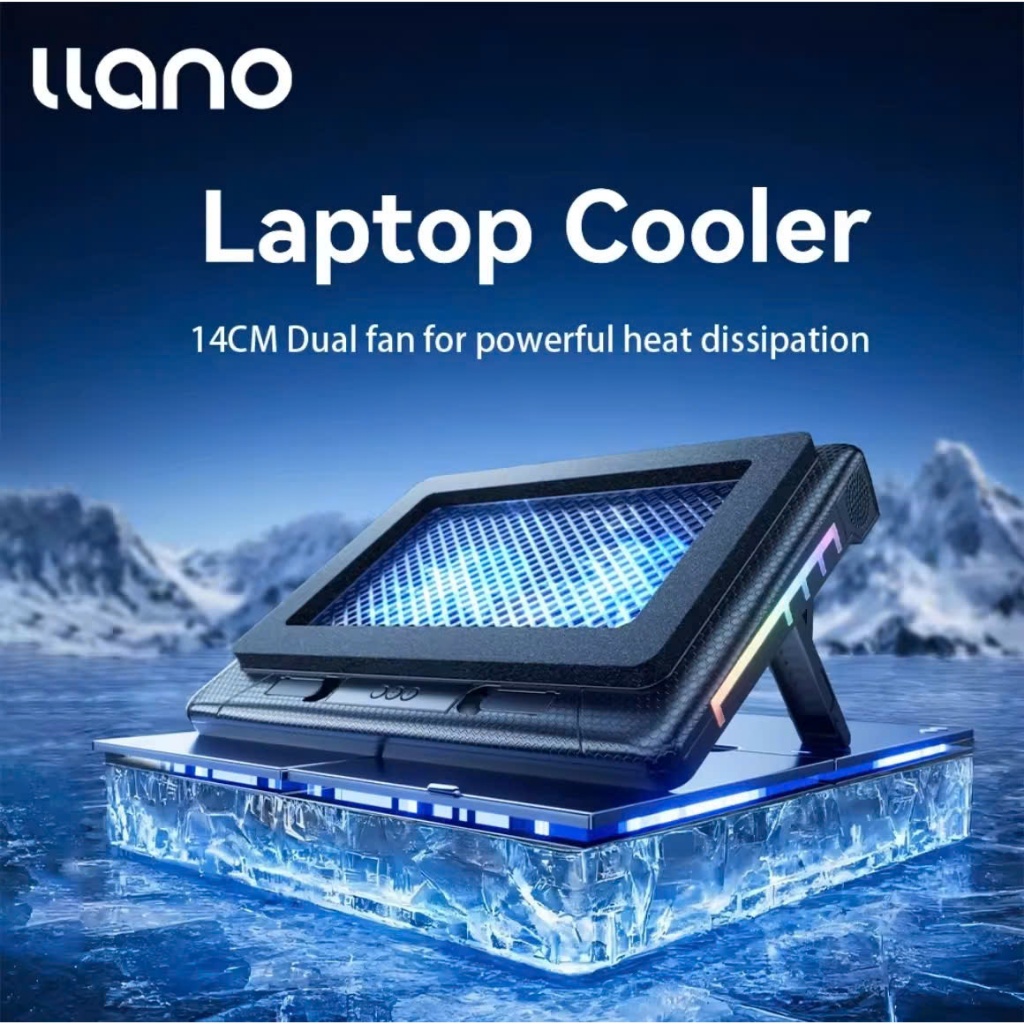 [ECO-TECK x LLANO] Đế Tản Nhiệt Laptop LLANO V22 - Plug & Play Với Cổng USB/LED RGB & Quạt 1400 RPM