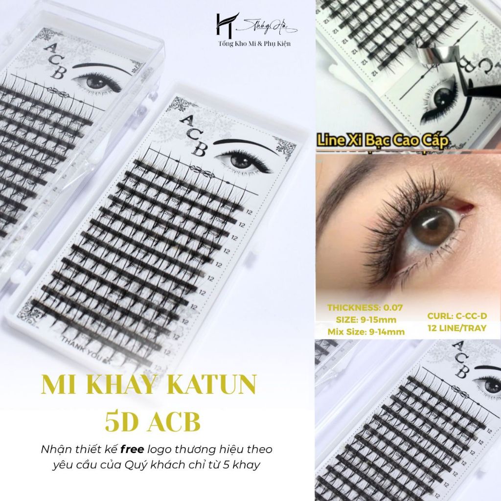 Mi khay Katun 5D ACB, Dày 0.07 mix size 9-14mm, Mi mắt ướt, Mi anime - Lông Mi ACB Thúy Hà