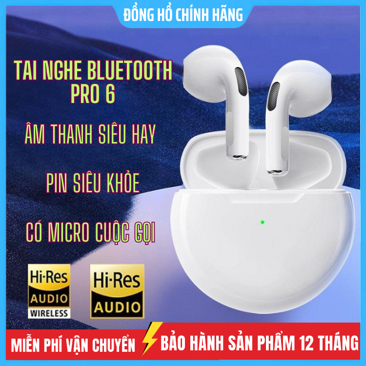 Tai nghe bluetooth Pro 6 kết nối không dây có cảm biến đổi tên định vị âm thanh nổi và bass trầm, Ta