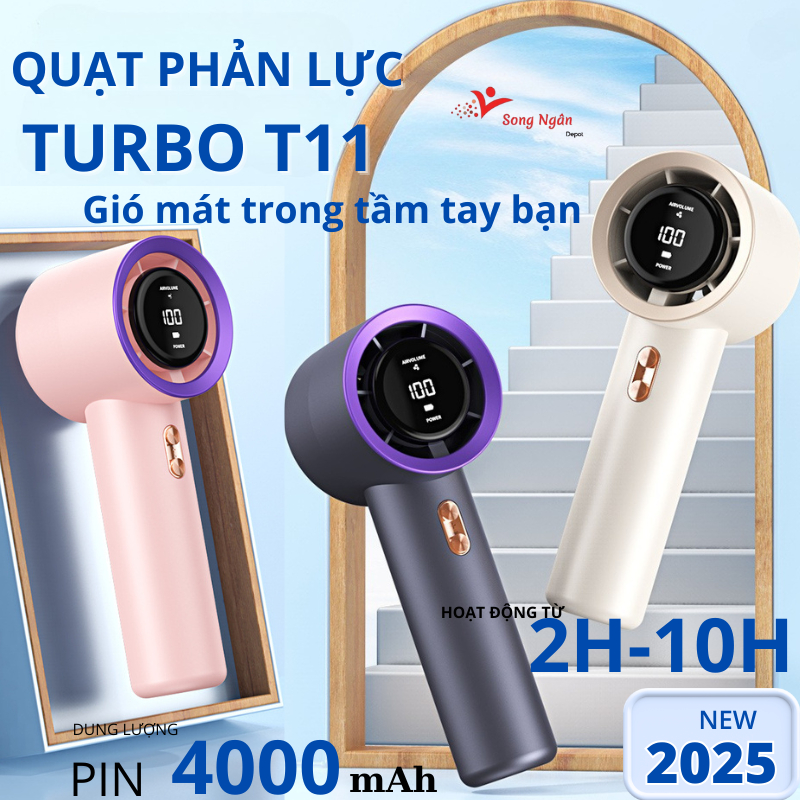 Quạt cầm tay tích điện 4000 mah có màn hình hiển thị với 100 tốc độ gió có thể điều chỉnh mát lạnh
