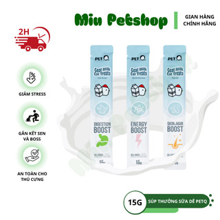 Súp Thưởng Sữa Dê PetQ Cho Mèo – Bổ Sung Vitamin, Dầu Cá, Cỏ Mèo – Gói 15g