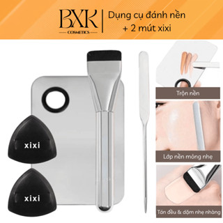 [COMBO] Dụng Cụ Hỗ Trợ Đánh Nền (Khay Que Trộn Kem, Set 2 Mút Tán Nền, Cọ Dẹt Tán Nền) BXK COSMETICS