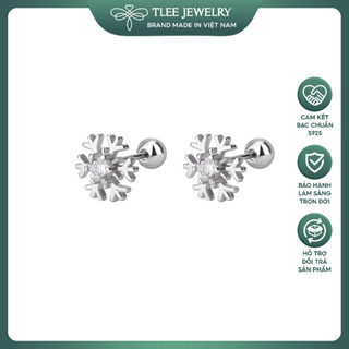 Bông tai bạc nữ TLEE hình bông tuyết đính nụ đá tròn chốt ren bi vặn TLEE JEWELRY B0571