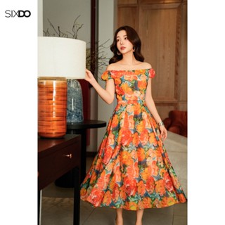 Đầm tơ organza họa tiết hoa nhiều màu SIXDO (Multicolor Organza Flared Dress)
