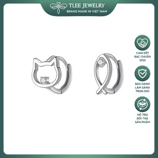 Khuyên tai bạc nữ TLEE tròn bấm cá mèo s925 cao cấp dễ thương, sang trọng TLEE JEWELRY B0572