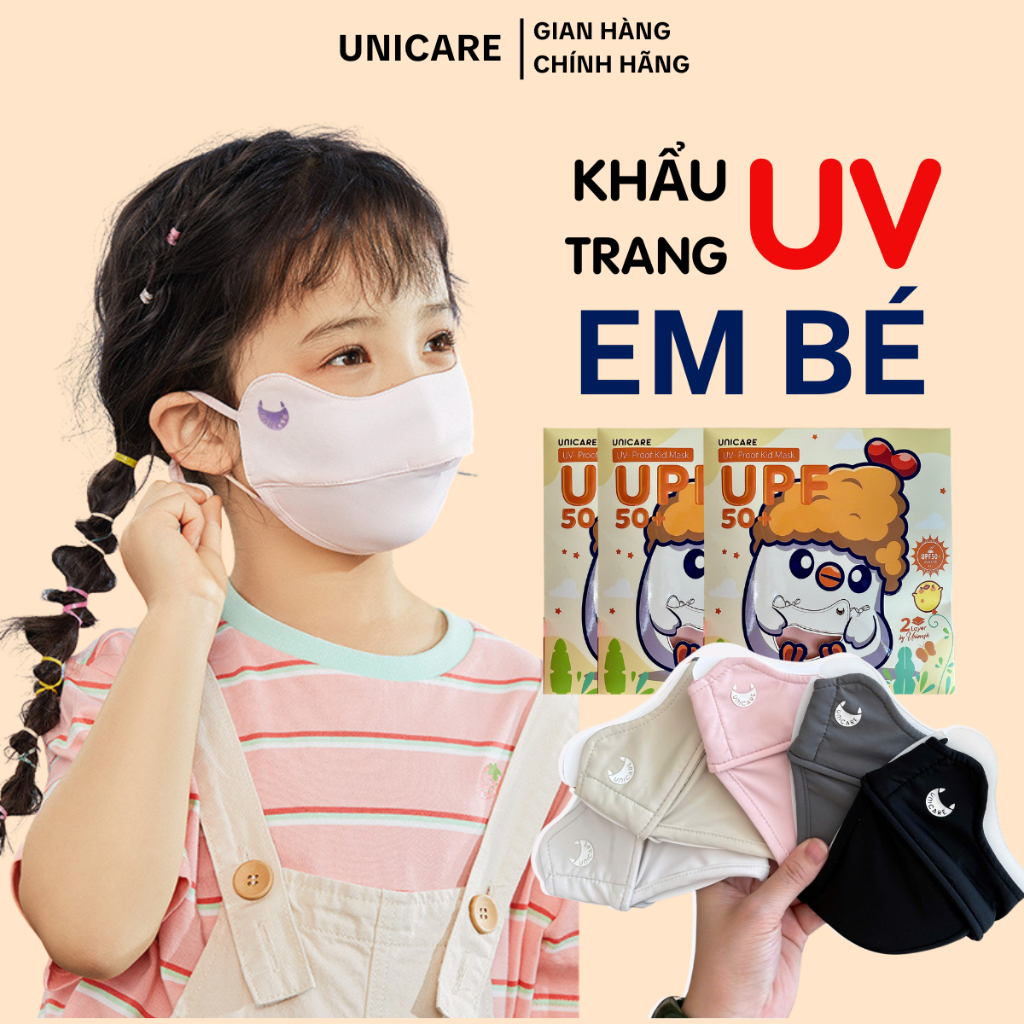 Khẩu Trang Chống Nắng Cho Bé, Unicare Khẩu Trang UV Thoáng Khí Siêu Mềm Mịn Cho Bé Từ 5-12 Tuổi