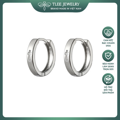 Bông tai bạc unisex s925 tròn bấm dày dặn họa tiết thánh giá rỗng kiểu dáng đơn giản TLEE JEWELRY B0574