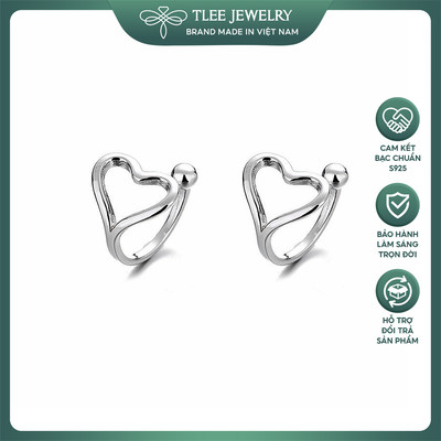 Bông tai bạc nữ TLEE dáng kẹp tai hình trái tim Love Heart thiết kế sang trọng, nữ tính TLEE JEWELRY B0575
